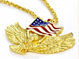 Multi-Color Enamel Gold Tone Patriotic Eagle Pendant With 24" Chain