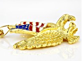 Multi-Color Enamel Gold Tone Patriotic Eagle Pendant With 24" Chain