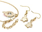 Multi-Color Enamel Gold Tone Christmas Pendant & Earring Set