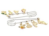 Multi-Color Enamel & Crystal Silver Tone Christmas Charm Set of Two Pins