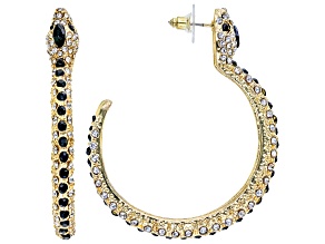 White & Black Crystal Gold Tone Snake Hoop Earrings