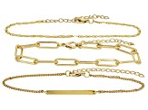 Gold Tone Paperclip, Bar, & Chain Link Set of 3 Bracelets