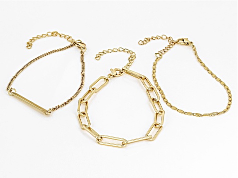 Gold Tone Paperclip, Bar, & Chain Link Set of 3 Bracelets - OPW449 ...