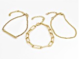 Gold Tone Paperclip, Bar, & Chain Link Set of 3 Bracelets