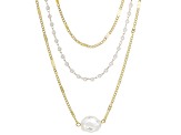 White Pearl Simulant & Gold Tone Chain Set of 3 Necklaces