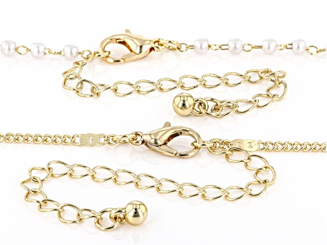 White Pearl Simulant & Gold Tone Chain Set of 3 Necklaces