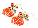 Multi-Color Crystal Bead & Enamel Gold Tone Pumpkin Earrings