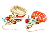 Multi-Color Crystal Bead & Enamel Gold Tone Pumpkin Earrings