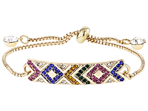 Multi-Color Crystal Gold Tone Adjustable 6.25"-9"L Bracelet