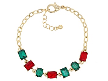Picture of Red & Green Crystal Gold Tone Holiday Bracelet