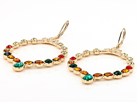 Multi-Color Crystal Gold Tone "Colors of Fall" Chandelier Earrings