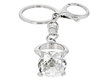 Picture of White Crystal Silver Tone Diamond Ring Key Chain