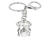 White Crystal Silver Tone Diamond Ring Key Chain