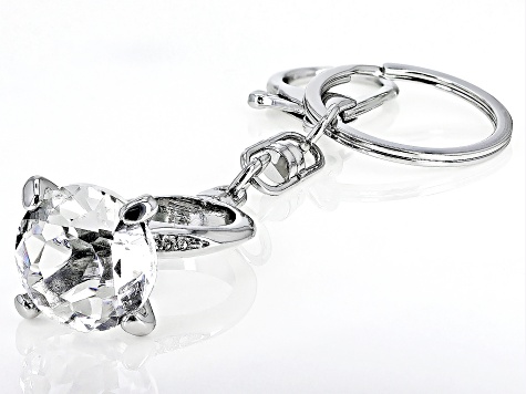 White Crystal Silver Tone Diamond Ring Key Chain