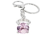 Pink and White Crystal Silver Tone Diamond Ring Key Chain