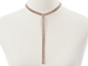 White Crystal Gold Tone Y Statement Necklace