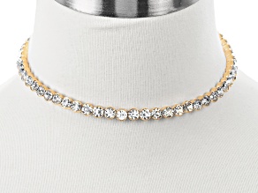 White Crystal Gold Tone 16"L Choker Necklace