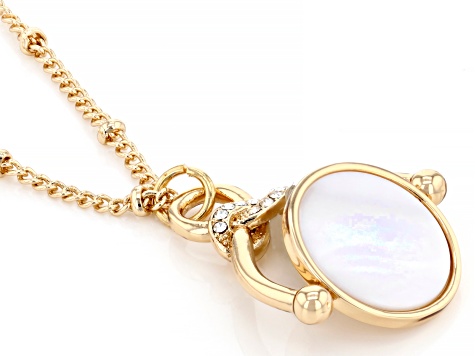White Mother-of-Pearl Simulant & Crystal Gold Tone Spinner Necklace