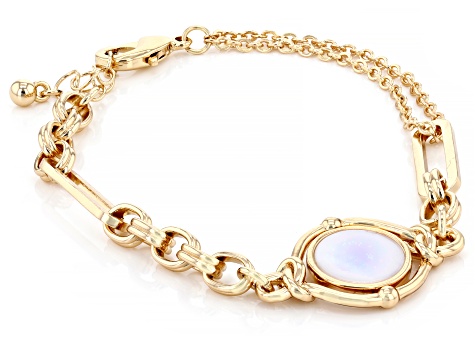 White Mother-of-Pearl Simulant Gold Tone Bracelet