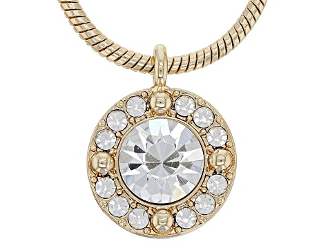 White Crystal Gold Tone Solitaire Necklace