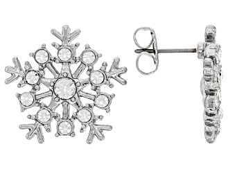 White Crystal Silver Tone Snowflake Earrings