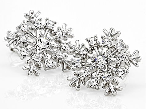 White Crystal Silver Tone Snowflake Earrings