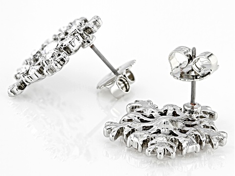 White Crystal Silver Tone Snowflake Earrings