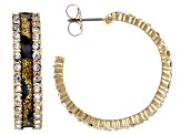 Multi-Color Resin & Crystal Gold Tone Animal Print Hoop Earrings