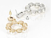 White Pearl Simulant & Crystal Gold & Silver Tone Set of 2 Earrings