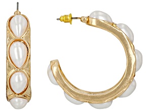 Pearl Simulant Gold Tone Hoop Earrings