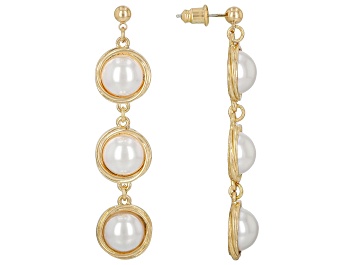 Picture of White Pearl Simulant Gold Tone Dangle Earrings