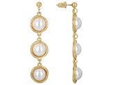 White Pearl Simulant Gold Tone Dangle Earrings