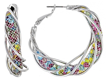 Picture of Crystal Silver Tone Twisted Hoop Earrings