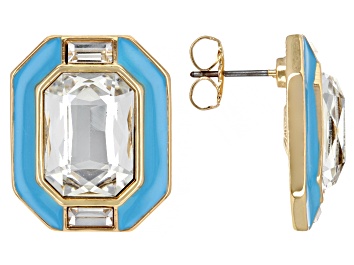 Picture of White Crystal & Blue Enamel Gold Tone Art Deco Earrings