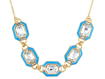 Picture of White Crystal & Blue Enamel Gold Tone Art Deco Necklace