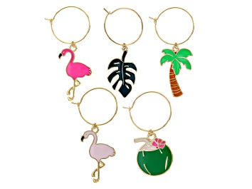 Picture of Enamel Gold Tone Summer Holiday Set of 5 Wine Charms
