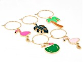 Enamel Gold Tone Summer Holiday Set of 5 Wine Charms