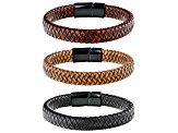 Black Tone & Imitation Leather Set of 3 Men's Bracelets