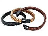 Black Tone & Imitation Leather Set of 3 Men's Bracelets