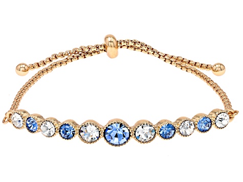 Blue & White Crystal Gold Tone Bolo Bracelet