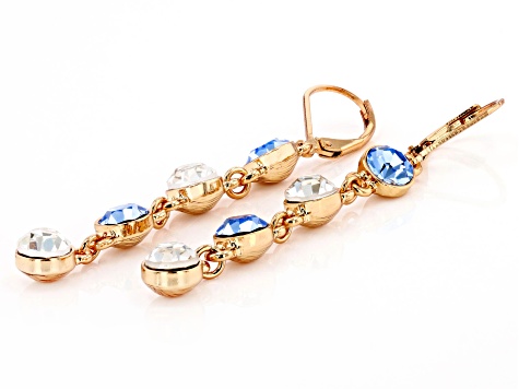 Blue & White Crystal Gold Tone Dangle Earrings