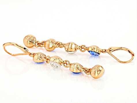 Blue & White Crystal Gold Tone Dangle Earrings