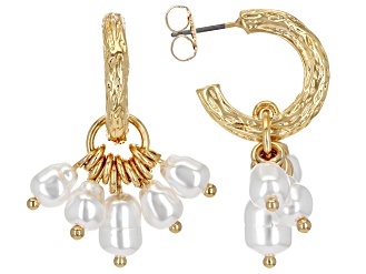 Baroque Pearl Simulant Gold Tone Dangle Earrings