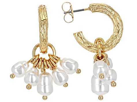 Baroque Pearl Simulant Gold Tone Dangle Earrings