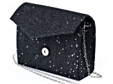 Silver Tone Black Glitter Clutch