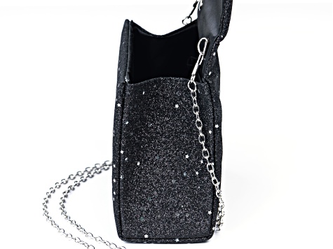 Silver Tone Black Glitter Clutch