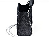 Silver Tone Black Glitter Clutch