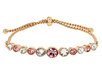 Picture of Pink & White Crystal Gold Tone Bolo Bracelet