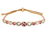 Pink & White Crystal Gold Tone Bolo Bracelet