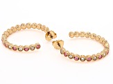 Pink & White Crystal Gold Tone Hoop Earrings